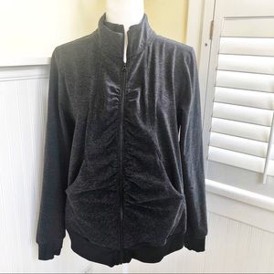Zella Dark Gray Ruched Full-Zip Workout Jacket Lg